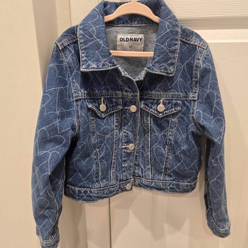 Old Navy Heart Patterned Blue Jean Jacket 5T